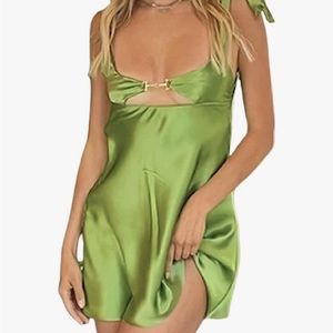 Green Silk Chain Slip Dress